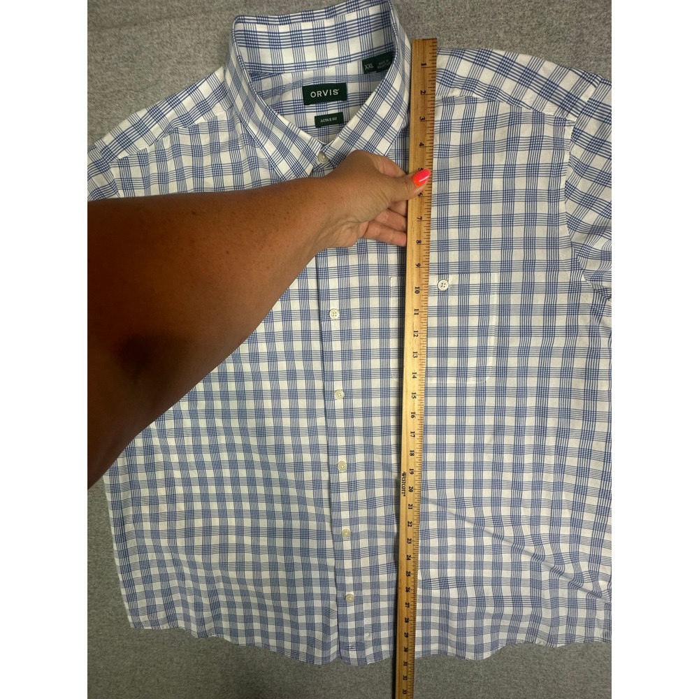 Orvis Button Down Shirt Mens XXL Blue White Plaid Active Fit LS - Picture 9 of 12